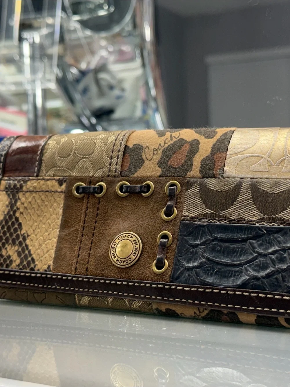 Coach Patchwork Clutch - Brown and Black